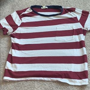 red and white cropped tee (short sleeved).